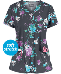 UA Floral Splash Pewter Women's 4-Pocket Rounded V-Neck Print Scrub Top