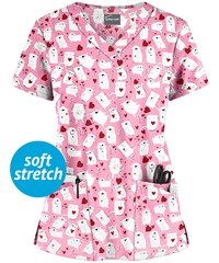UA Butter-Soft Lovable Pets Ballet Pink Women's 4-Pocket V-Neck Print Scrub Top