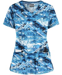 UA Butter-Soft Sante Fe Modern Royal Women's 4-Pocket Rounded V-Neck Print Scrub Top