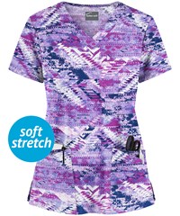 Butter-Soft Sante Fe Modern Orchid Women's 4-Pocket Rounded V-Neck Print Scrub Top