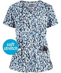 UA Butter-Soft Into the Wild Black Printed Women's 4-Pocket Rounded V-Neck Scrub Top