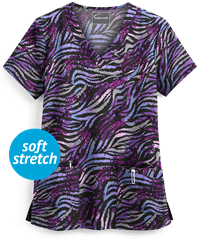 Butter-Soft Watercolor Zebra Black Printed Women's 4-Pocket V-Neck Scrub Top