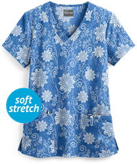 Butter-Soft Winter Breeze Ceil Women's 4-Pocket Rounded V-Neck Print Scrub Top