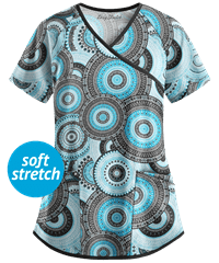 Easy STRETCH by Butter-Soft™ Mandala Women's 4-Pocket Crossover Front Print Scrub Top
