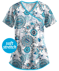 Easy STRETCH by Butter-Soft™ Neon Floral Women's 4-Pocket Crossover Print Scrub Top
