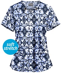 UA Butter-Soft STRETCH Desert Rose Navy Women's 4-Pocket Large Grommet Print Scrub Top