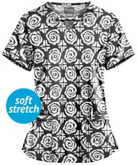 UA Butter-Soft STRETCH Desert Stars Black Printed Women's 4-Pocket Large Grommet Scrub Top