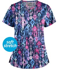 UA Butter-Soft STRETCH Cascading Ikat Rosebud Women's 4-Pocket Criss Cross Print Scrub Top