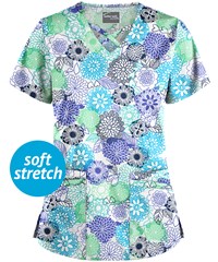 UA Butter-Soft STRETCH Danish Floral White Printed Women's 4-Pocket Criss Cross Scrub Top