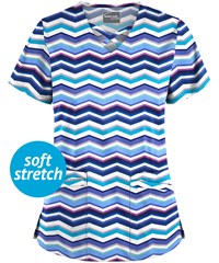 UA Butter-Soft STRETCH Miami Deco Aqua Moon Women's 4-Pocket Criss Cross Print Scrub Top