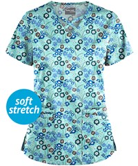 UA Butter-Soft STRETCH Petite Floral Aqua Moon Women's 4-Pocket Criss Cross Print Scrub Top