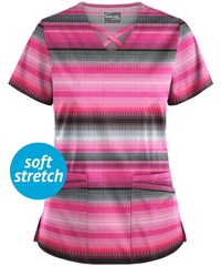 UA Butter-Soft STRETCH Reigning Stripes Rosebud Women's 4-Pocket Criss Cross Print Scrub Top