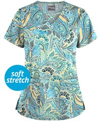 UA Butter-Soft STRETCH Vienna Paisley White Printed Women's 4-Pocket Criss Cross Scrub Top