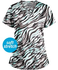 UA Butter-Soft STRETCH Wild Stripes Aqua Moon Women's 4-Pocket Criss Cross Print Scrub Top