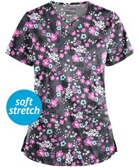 UA Butter-Soft STRETCH Whispering Floral Rosebud Women's 4-Pocket Criss Cross Print Scrub Top