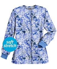 Butter-Soft Cosmic Stars Ceil Women's 2-Pocket Warm Up Print Scrub Jacket