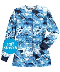 Butter-Soft Sante Fe Modern Royal Women's 2-Pocket Warm Up Print Scrub Jacket