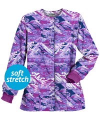 Butter-Soft Sante Fe Modern Orchid Women's 2-Pocket Warm Up Print Scrub Jacket
