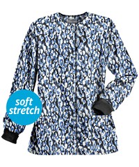 Butter-Soft Into the Wild Black Printed Women's 2-Pocket Warm Up Scrub Jacket