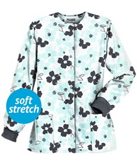 Butter-Soft Floral Elegance White Printed Women's 2-Pocket Warm Up Scrub Jacket