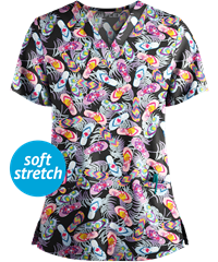 UA Flex2 Flip Flops Women's 2-Pocket V-Neck Print Scrub Top