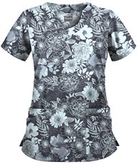 UA Arles Floral Pewter Women's 4-Pocket Scallop Neck Print Scrub Top