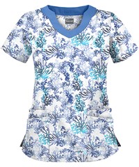 UA Coral Reef White Printed Women's 4-Pocket Scallop Neck Scrub Top
