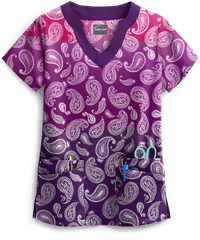 UA Paisley Gradient Eggplant Women's 4-Pocket Scallop Neck Print Scrub Top