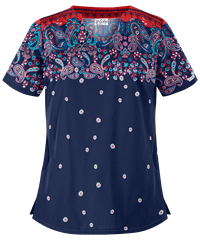 UA Best Buy Scrubs Dreamy Paisley Navy Women's 2-Pocket Scallop Neck Print Top