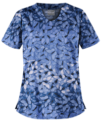 Butter-Soft Garden Butterflies Royal Women's 2-Pocket Scallop Neck Print Scrub Top