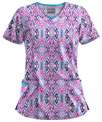 UA Cantik Ikat Berry Burst Women's 3-Pocket Criss Cross Print Scrub Top
