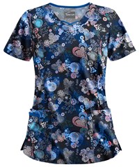 Butter-Soft Garden of Love Black Printed Women's 3-Pocket Criss Cross Scrub Top