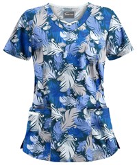 Butter-Soft Feather Breeze Navy Women's 3-Pocket Criss Cross Print Scrub Top