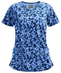 Butter-Soft Provence Floral Royal Women's 3-Pocket Criss Cross Print Scrub Top