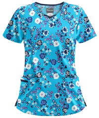 UA Romanov Floral Turquoise Women's 3-Pocket Criss Cross Print Scrub Top