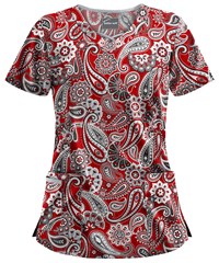 UA Passion for Paisley Red Women's 3-Pocket Criss Cross Print Scrub Top