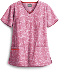 Butter-Soft Tonal Damask Ballet Pink Women's 3-Pocket Criss Cross Print Scrub Top