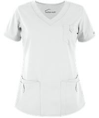 Style # UA638C: WHITEButter-Soft Core by UA™ Women's 5-Pocket Rounded V-Neck Scrub Top
