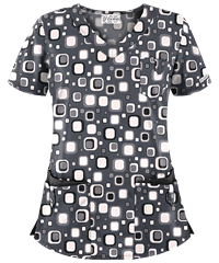 UA Funky Geometric Pewter Women's 5-Pocket Rounded V-Neck Print Scrub Top