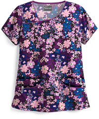 Butter-Soft Blooming Flowers Black Printed Women's 4-Pocket Asymmetrical Neck Scrub Top