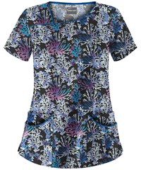 UA Coral Reef Black Printed Women's 4-Pocket Asymmetrical Neck Scrub Top