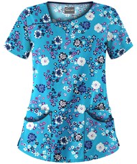 UA Romanov Floral Turquoise Women's 4-Pocket Asymmetrical Neck Print Scrub Top