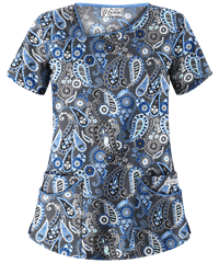 UA Wild Paisley Pewter Women's 4-Pocket Asymmetrical Neck Print Scrub Top