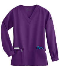 Style # UA718C: EGGPLButter-Soft Core by UA™ Unisex 5-Pocket Long Sleeve Scrub Top