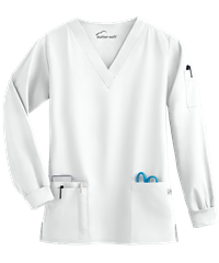 Style # UA718C: WHITEButter-Soft Core by UA™ Unisex 5-Pocket Long Sleeve Scrub Top