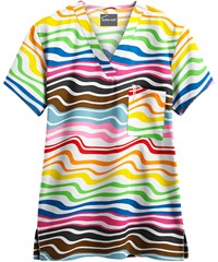 UA Butter-Soft Wavy Stripe White Printed Unisex 1-Pocket V-Neck Scrub Top