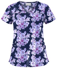 UA Brocade Floral Navy Women's 4-Pocket Princess Seam Printed Scrub Top