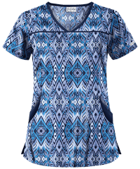 UA Best Buy Scrubs Cantik Ikat Navy Women's 4-Pocket Princess Seam Print Top