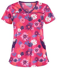 UA Floral Beauty Fuchsia Women's 4-Pocket Princess Seam Printed Scrub Top