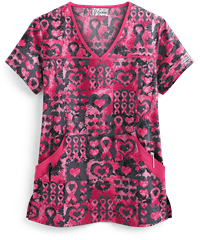 UA Best Buy Scrubs Pink Ribbon Passion Granite Women's 4-Pocket Princess Seam Print Top